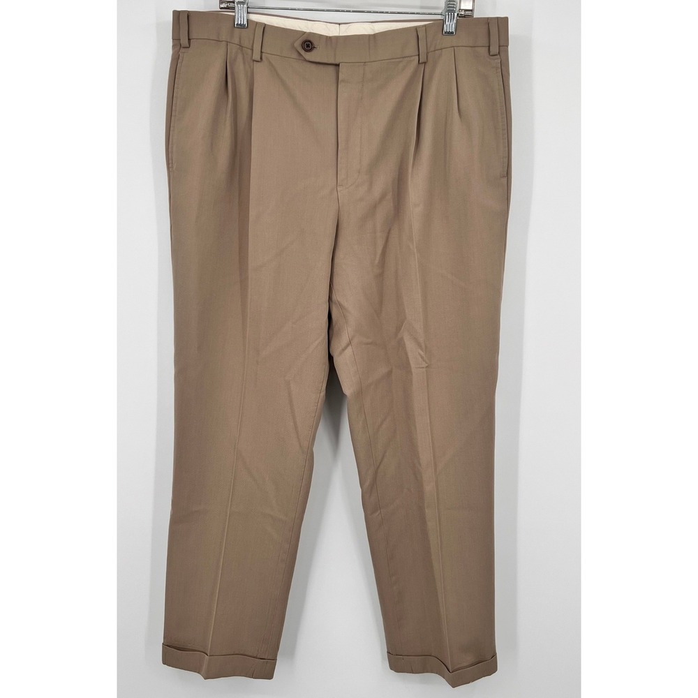 Brooks Brothers Madison Fit Pleated Khaki Dress Pants Tan Mens 38x30 Cuffed